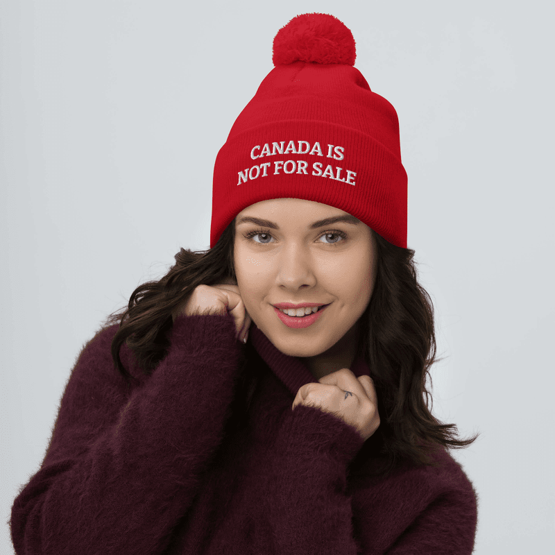 Canada Is Not For Sale Pom-Pom Knit Cap (Red)