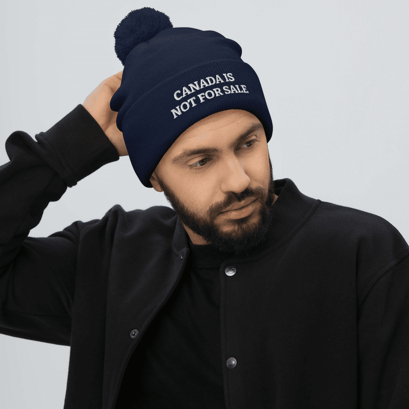 Canada Is Not For Sale Pom-Pom Knit Cap (Blue)