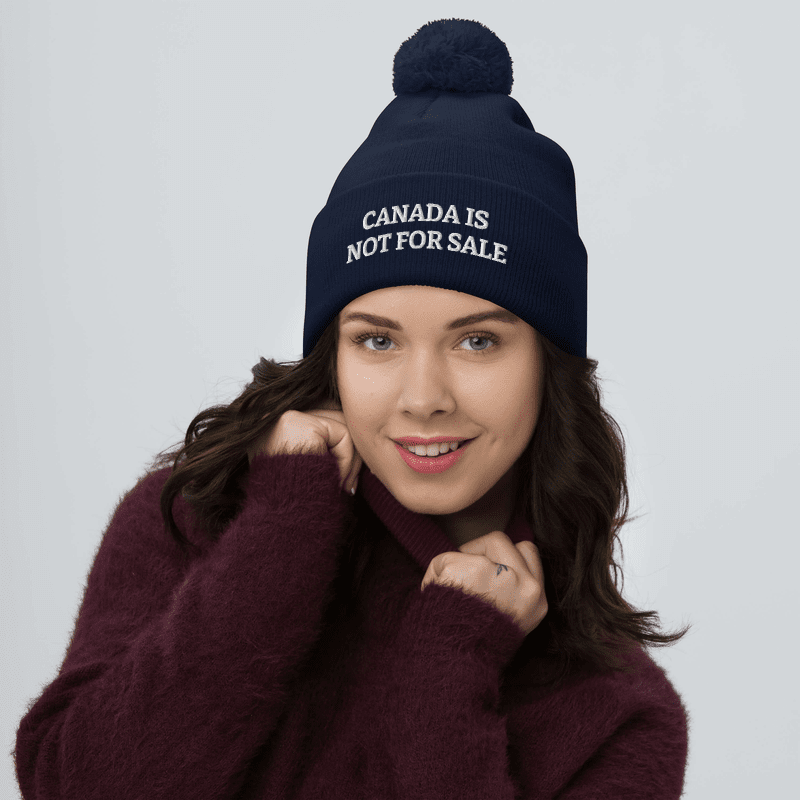 Canada Is Not For Sale Pom-Pom Knit Cap (Blue)